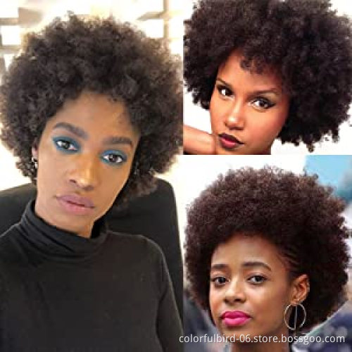 Short Fluffy Hair Wigs Afro Kinky curly Human Hair Wig For Party Dance Cosplay Wigs with Bangs Perruques Crepus Afro Naturel